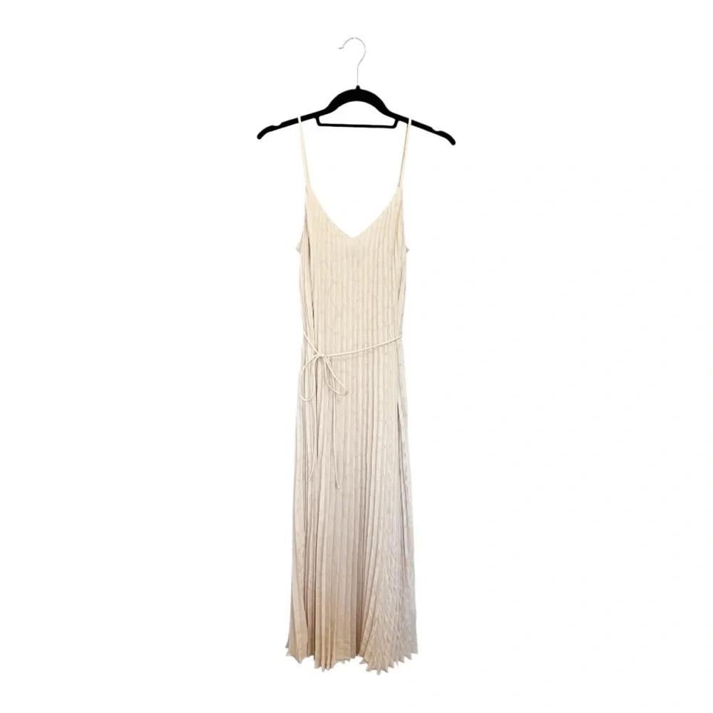 Banana Republic Accordian Pleat Spaghetti Strap Maxi Dress Ivory Size Small - Picture 2 of 8